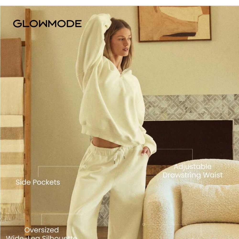 GLOWMODE SET 2 Heavyweight Fleece Oversized Fit joggers & pullover yellow large - Picture 2 of 8